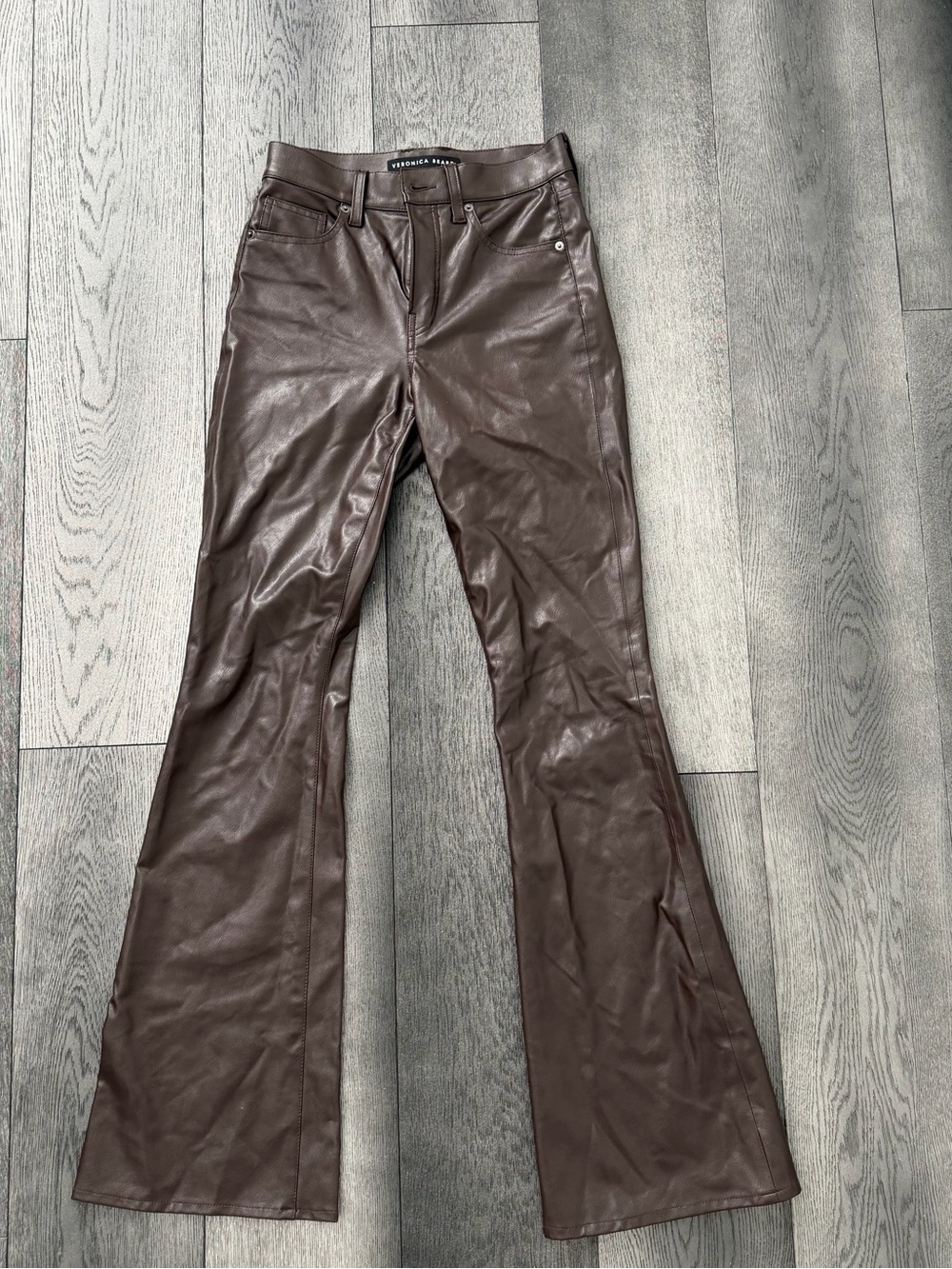 Veronica Beard Brown Faux Leather Flared Pants